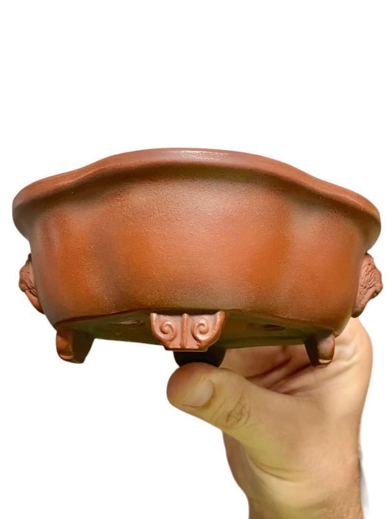 Bigei - Lion Carved Mokko Shaped Bonsai Pot