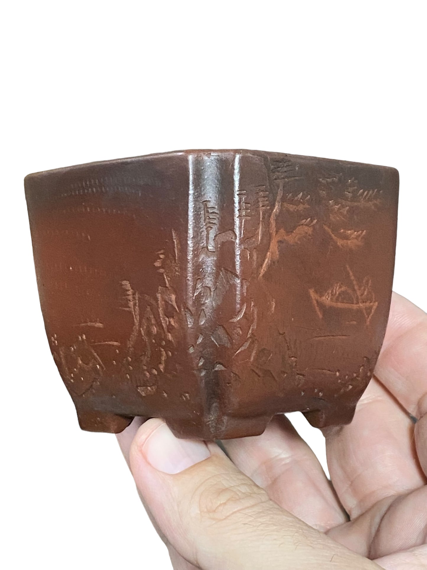 Bigei - Old Carved Semi-Cascade Style Bonsai Pot