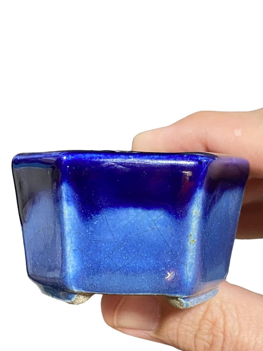 Satomi Terahata - Stellar Two-tone Blue Glazed Bonsai or Accent Pot (2-1/4” wide)