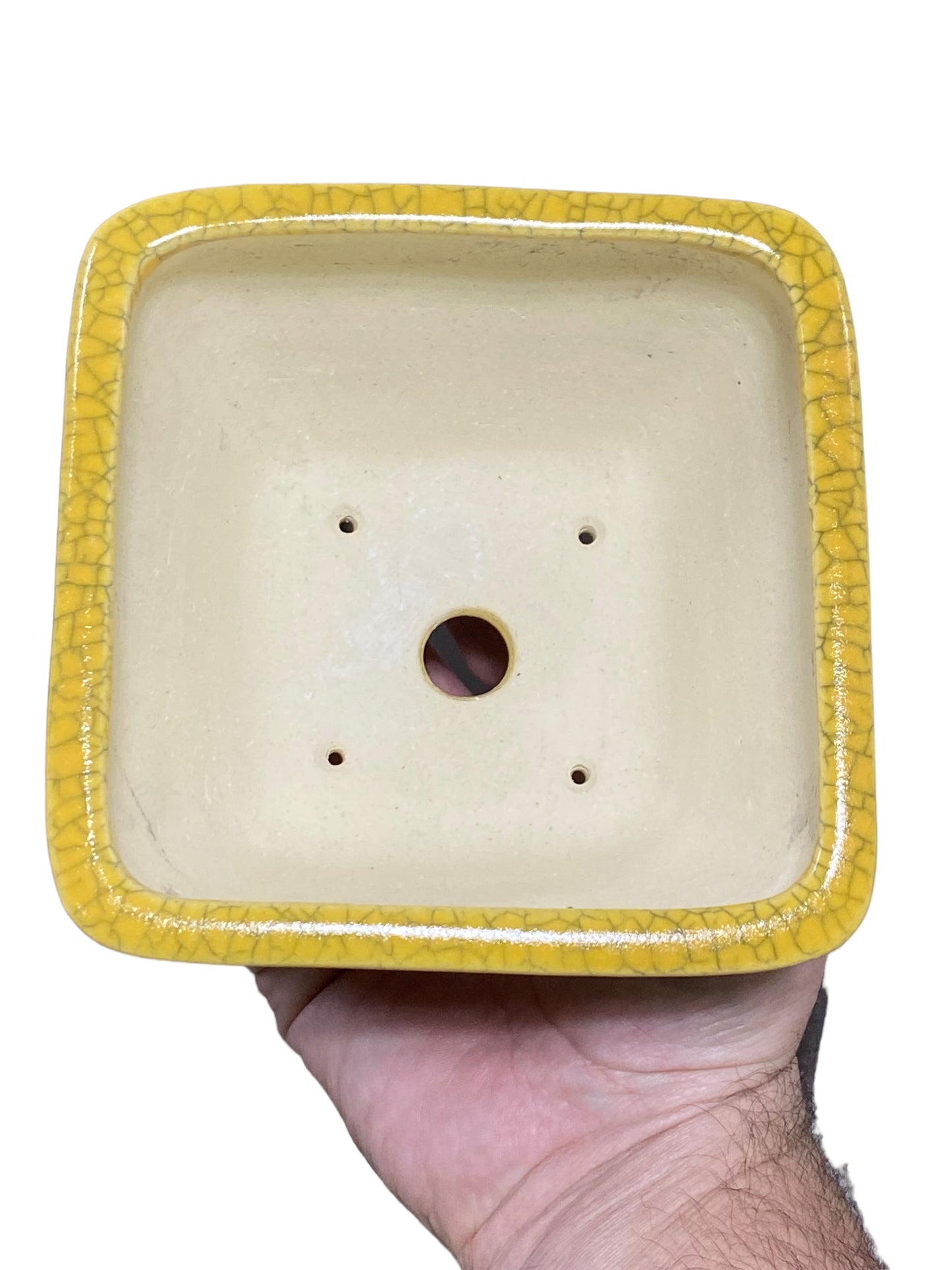 Koyo - Yellow Crackle Glazed Square Bonsai Pot