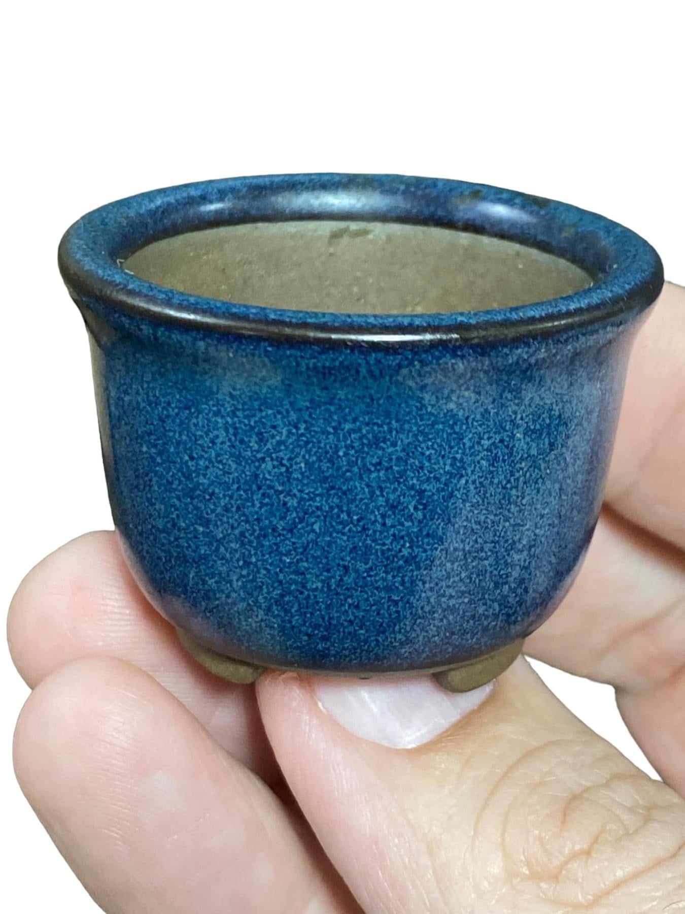 Japanese - Blue Glazed Round Bonsai Pot from Japan