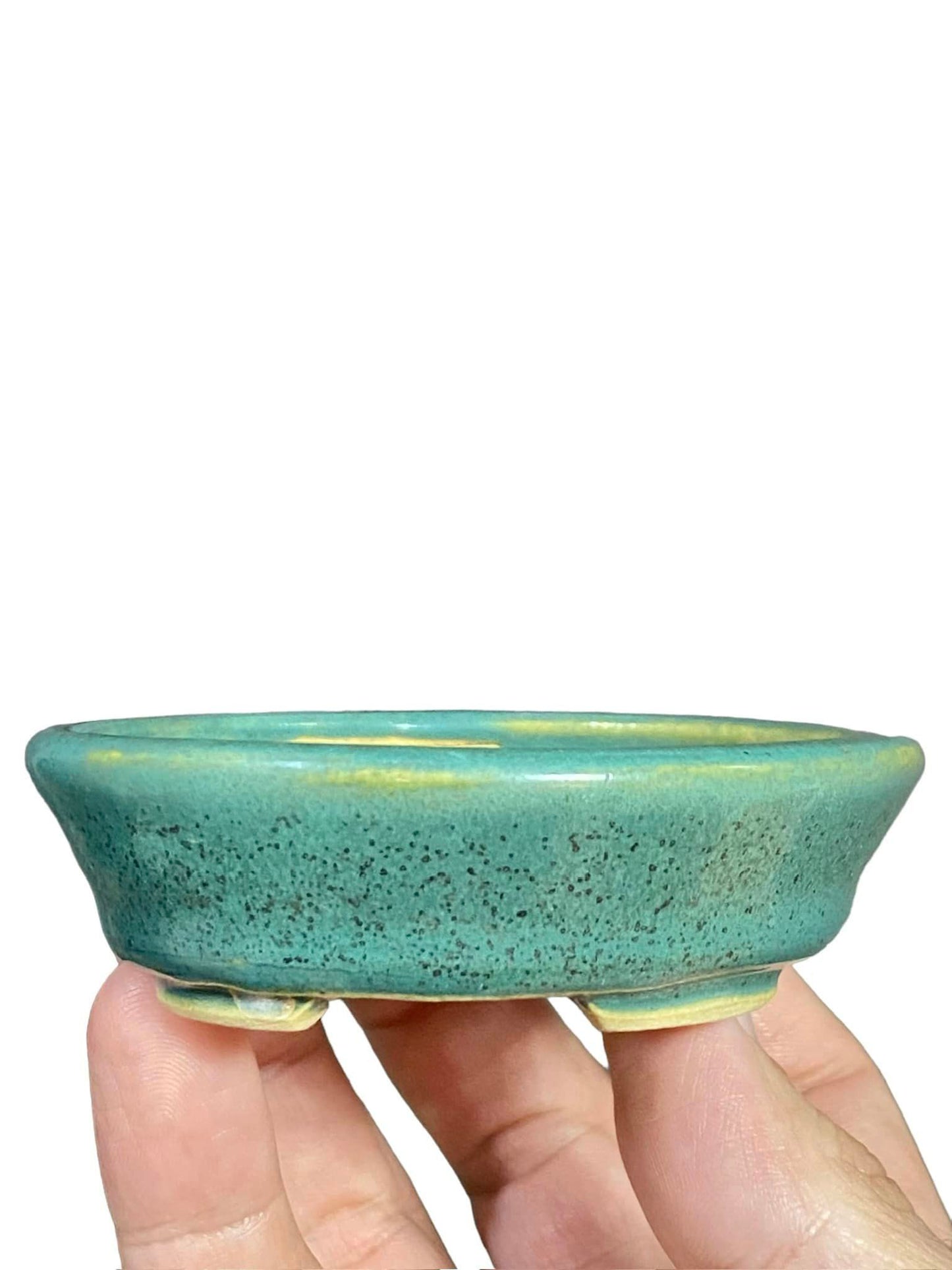 Toshiake Matsushige "Dokou" - Lovely Teal Oval Bonsai Pot (4" wide)