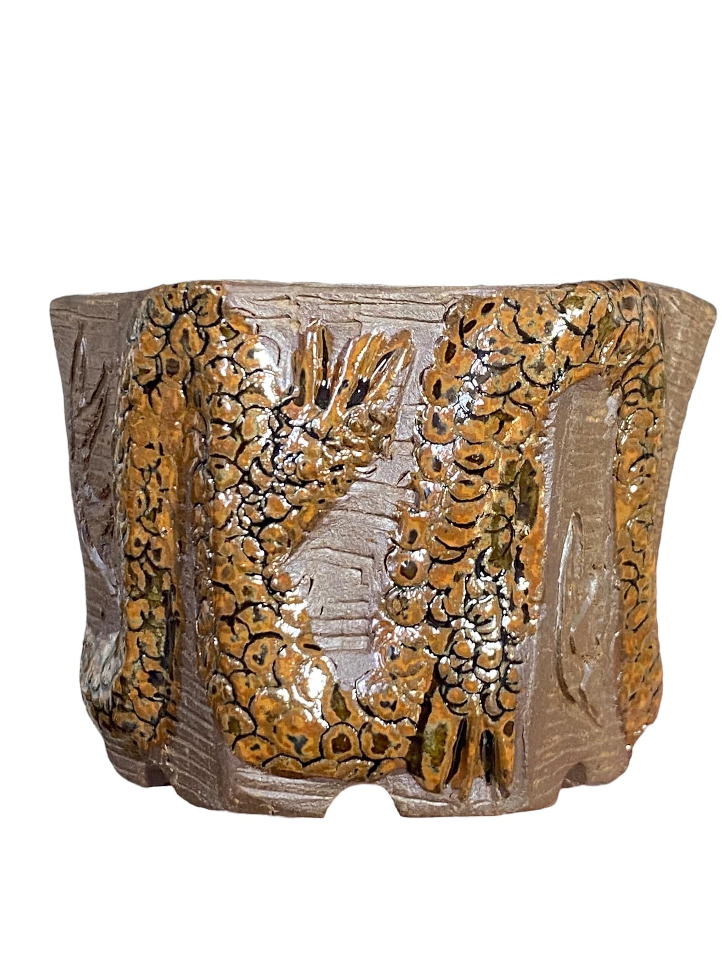 Takudo (Harigaya Suguru) - Glazed Pot with Dragon Carving (2-1/2" wide)