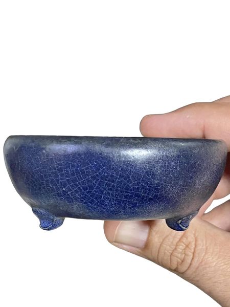 Syuhou - Stellar Crackle Glazed Footed Bowl Bonsai Pot (3-1/8" wide)