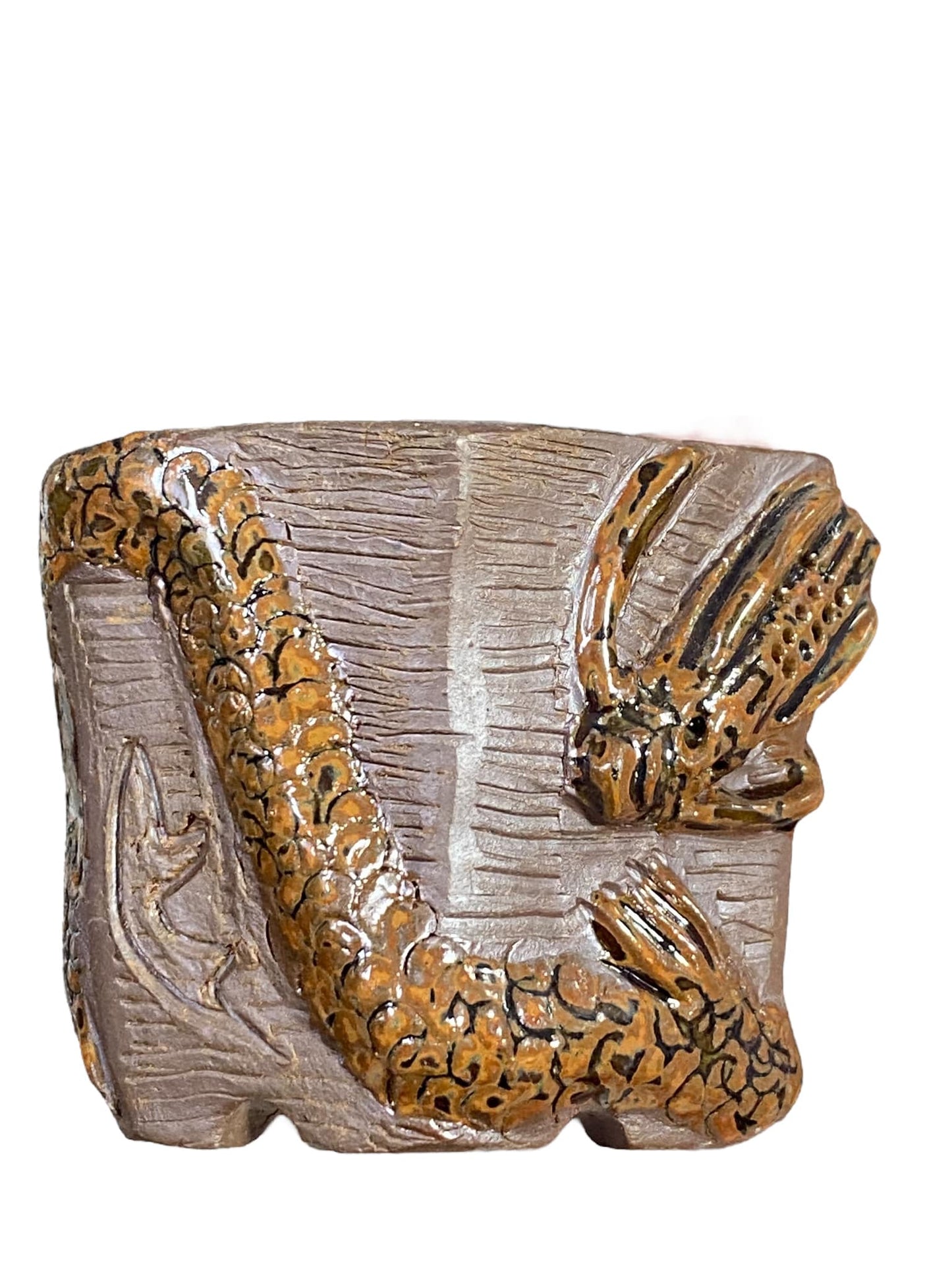 Takudo (Harigaya Suguru) - Glazed Pot with Dragon Carving (2-1/2" wide)