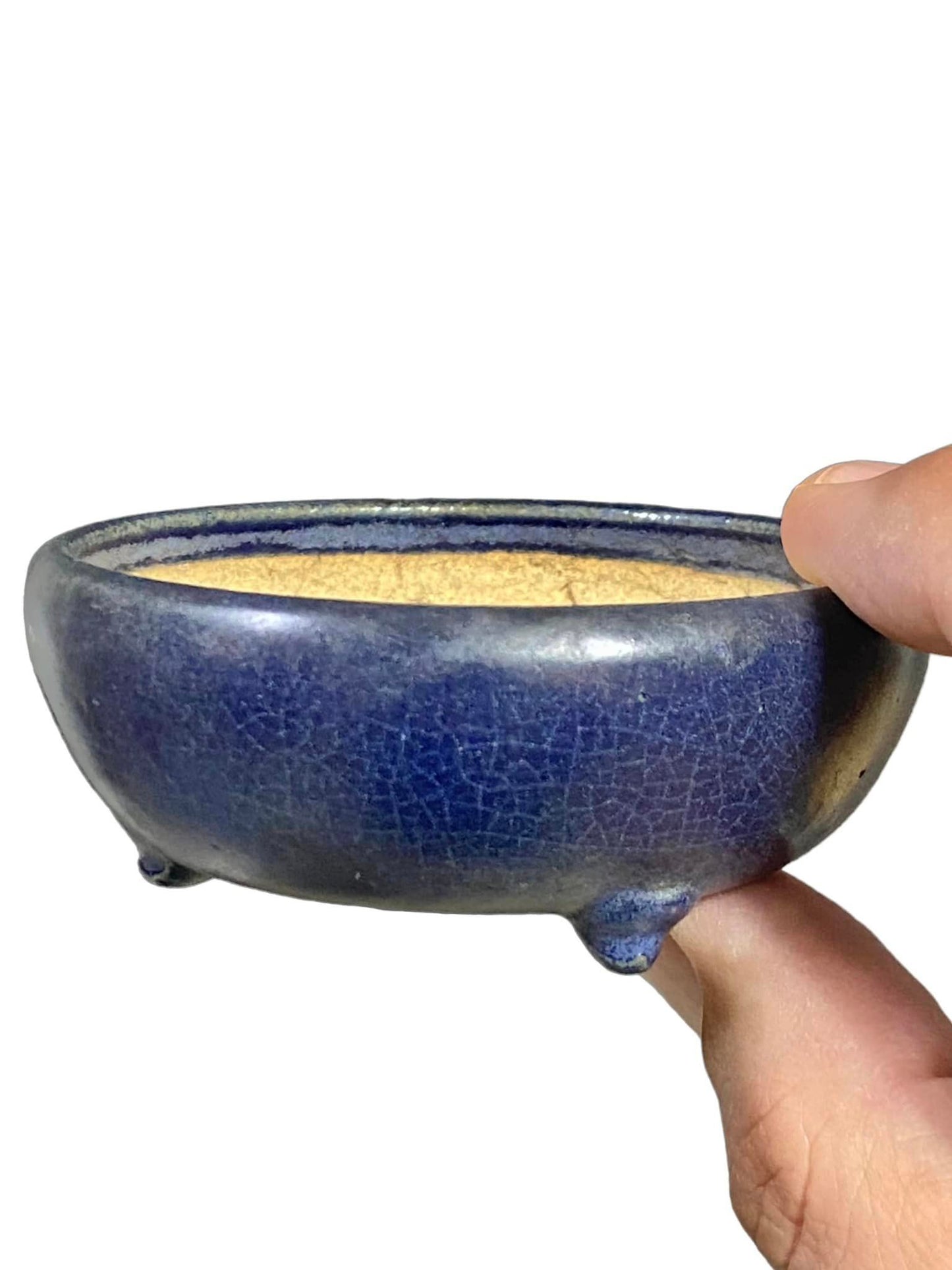 Syuhou - Stellar Crackle Glazed Footed Bowl Bonsai Pot (3-1/8" wide)