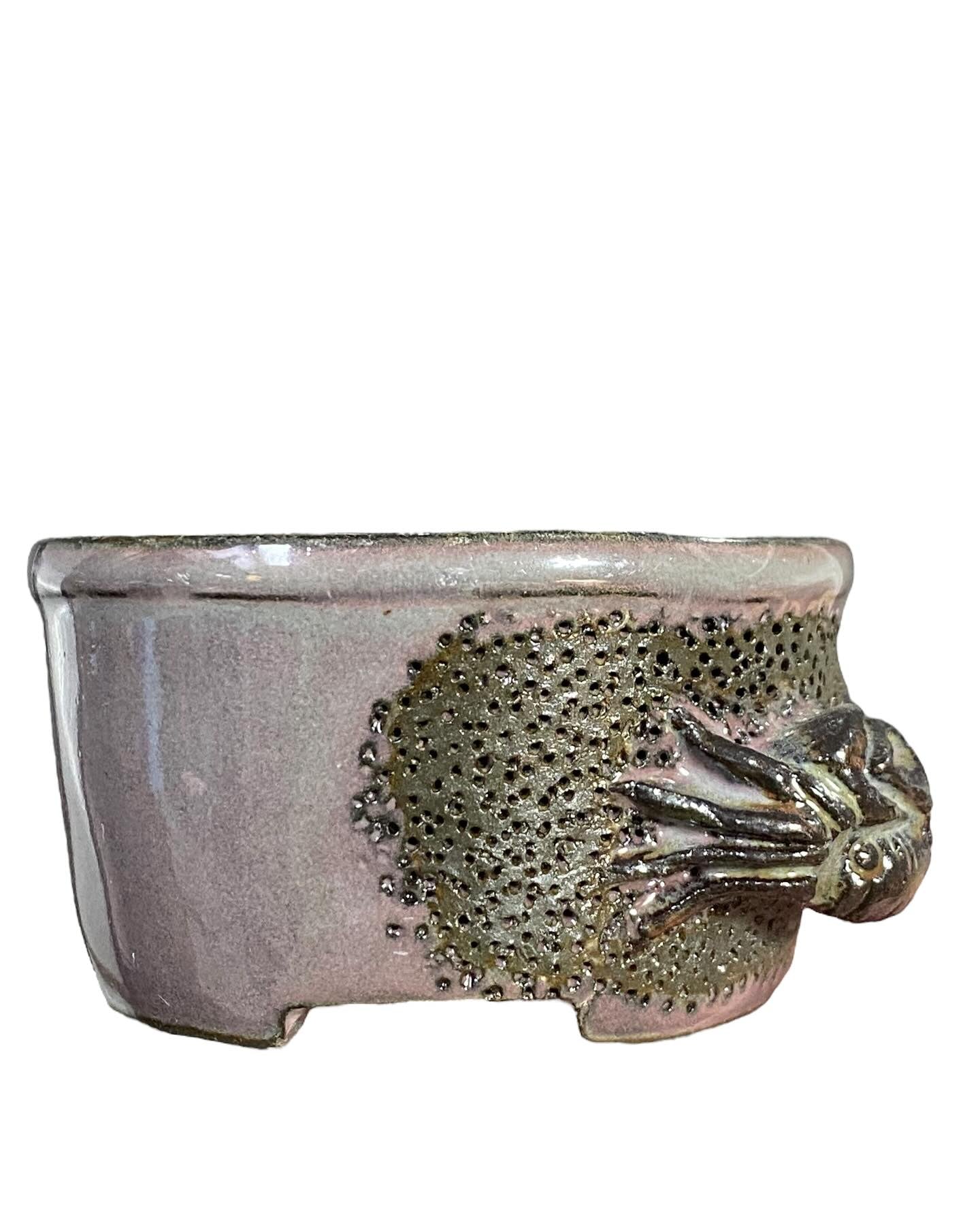 Takudo - Carved Crab Glazed Bonsai Pot (2-3/4" wide)