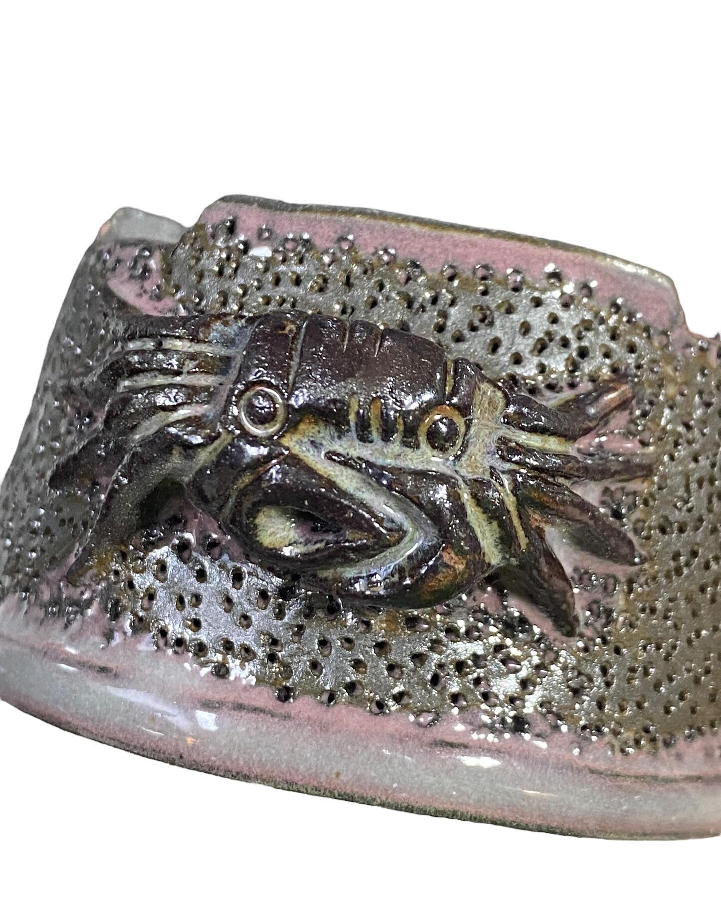 Takudo - Carved Crab Glazed Bonsai Pot (2-3/4" wide)