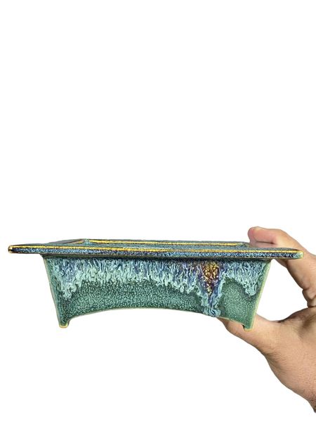 Kiyoshi Kiowai “Fuka” - Glazed Rectangle Bonsai Pot (7-1/2" wide)