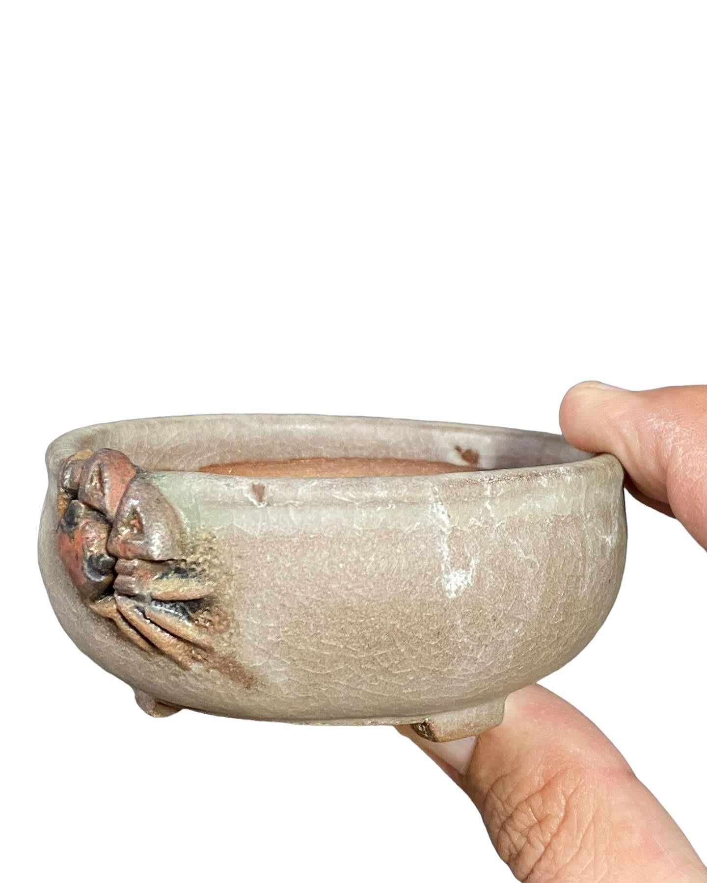 Tanabe Sekisyu - Carved Crab on Stellar Muted Purple Pot (3-3/8" wide)