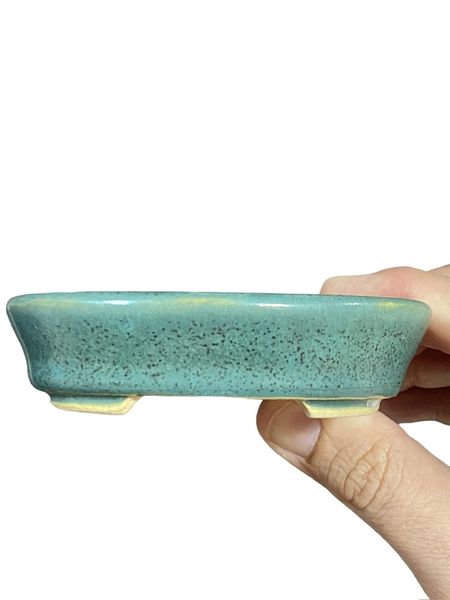 Toshiake Matsushige "Dokou" - Lovely Teal Oval Bonsai Pot (4" wide)