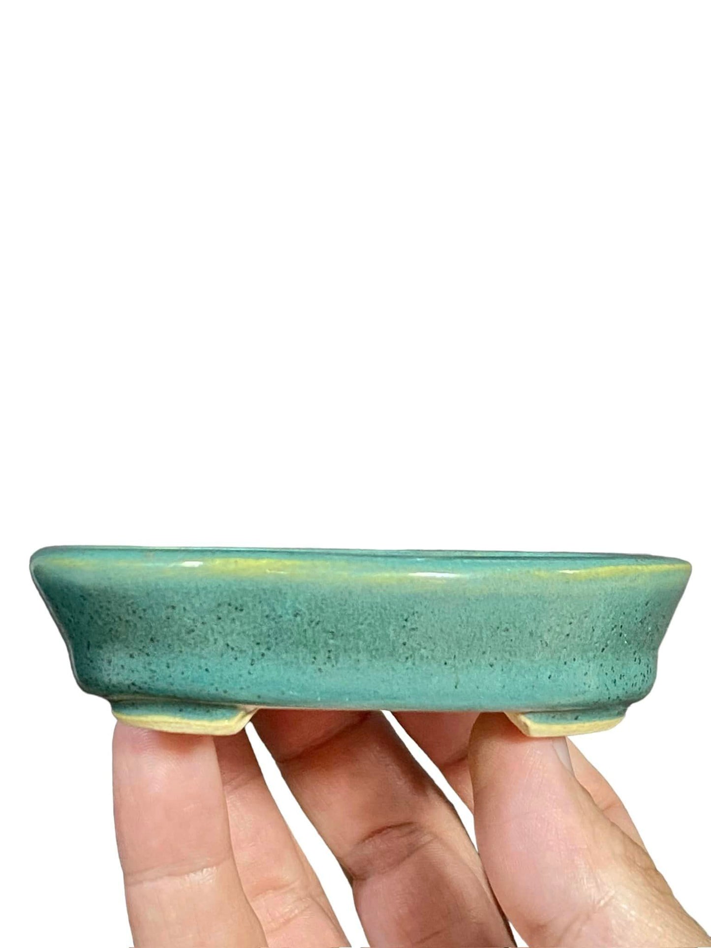 Toshiake Matsushige "Dokou" - Lovely Teal Oval Bonsai Pot (4" wide)