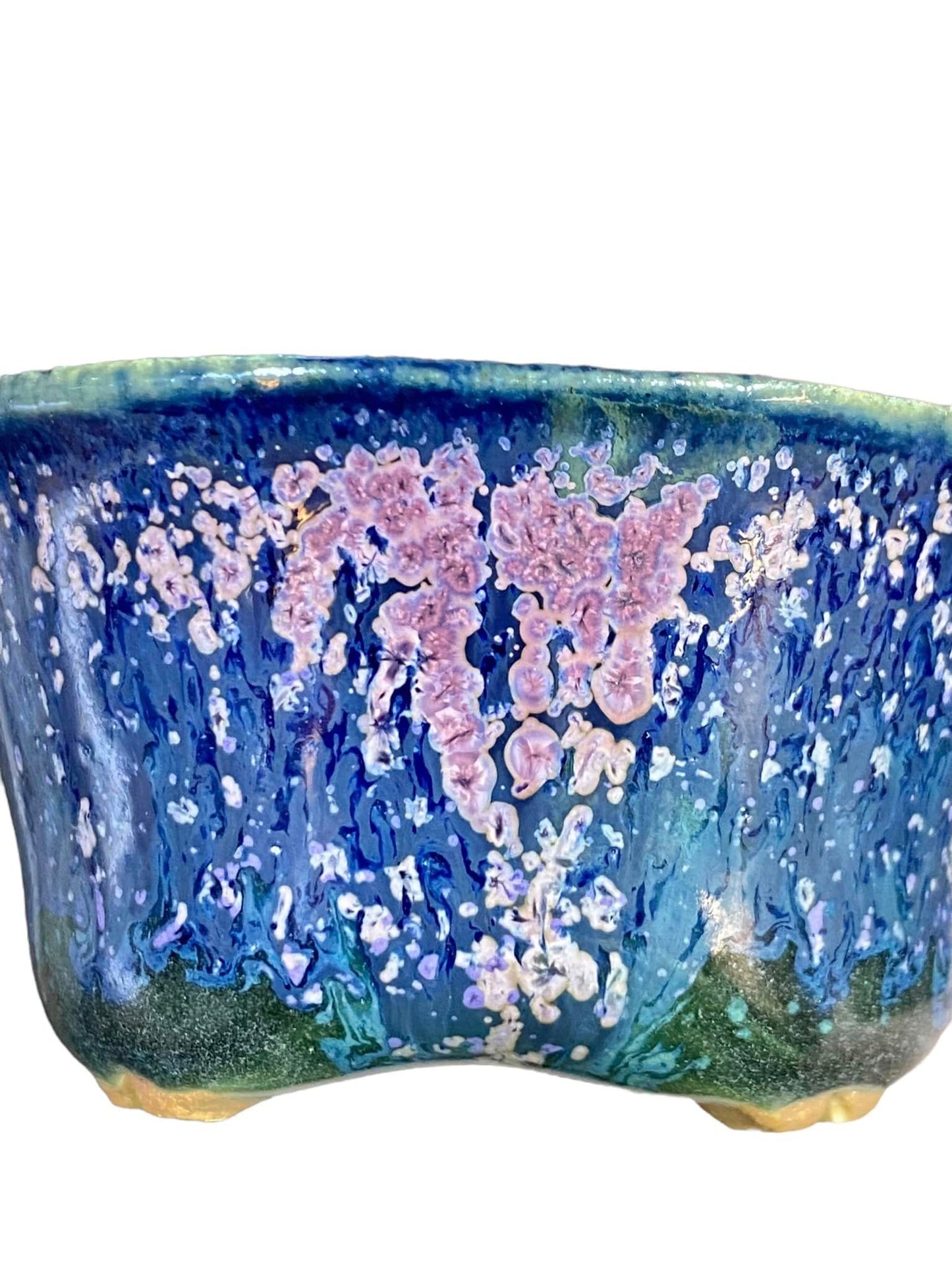 Kiyoshi Kiowai “Fuka” - Oribe Glazed Mame Bowl Bonsai Pot (2-1/4" wide)