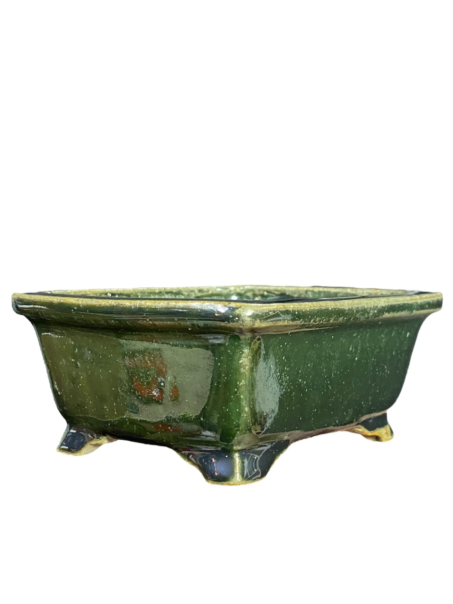 Shibakatsu - Beautiful Green Glazed Rectangle Bonsai Pot (4-5/16" wide)