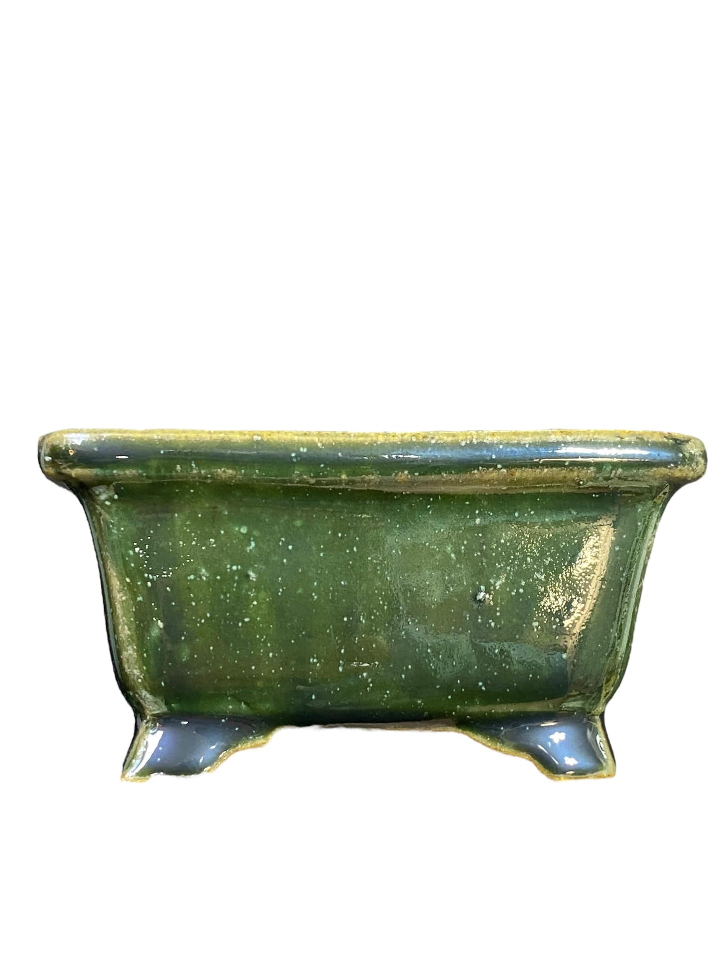 Shibakatsu - Beautiful Green Glazed Rectangle Bonsai Pot (4-5/16" wide)