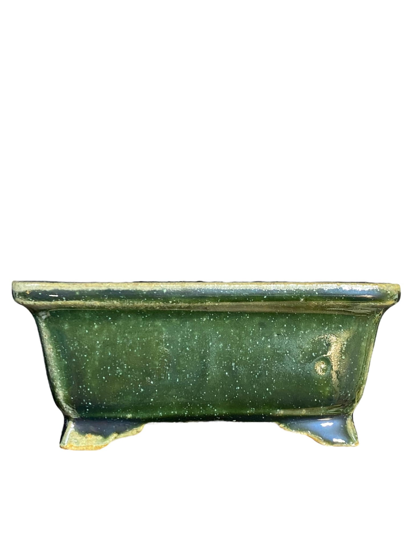 Shibakatsu - Beautiful Green Glazed Rectangle Bonsai Pot (4-5/16" wide)