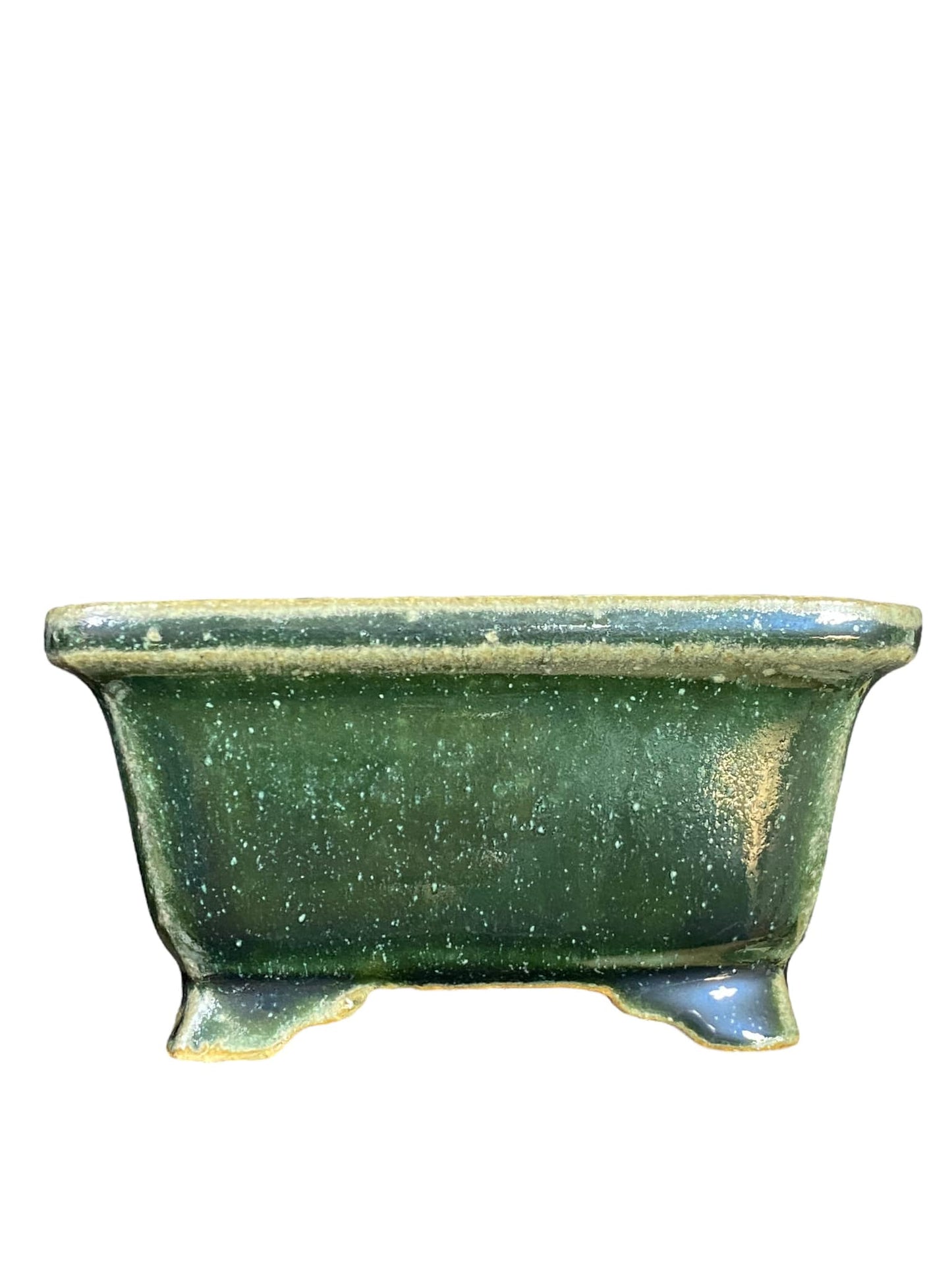 Shibakatsu - Beautiful Green Glazed Rectangle Bonsai Pot (4-5/16" wide)