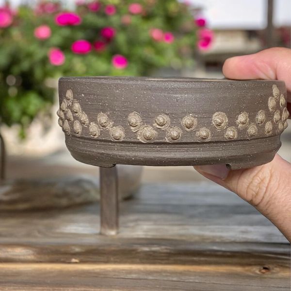 Deiju - Old Signed Riveted Drum Bonsai Pot (3-3/8" wide)