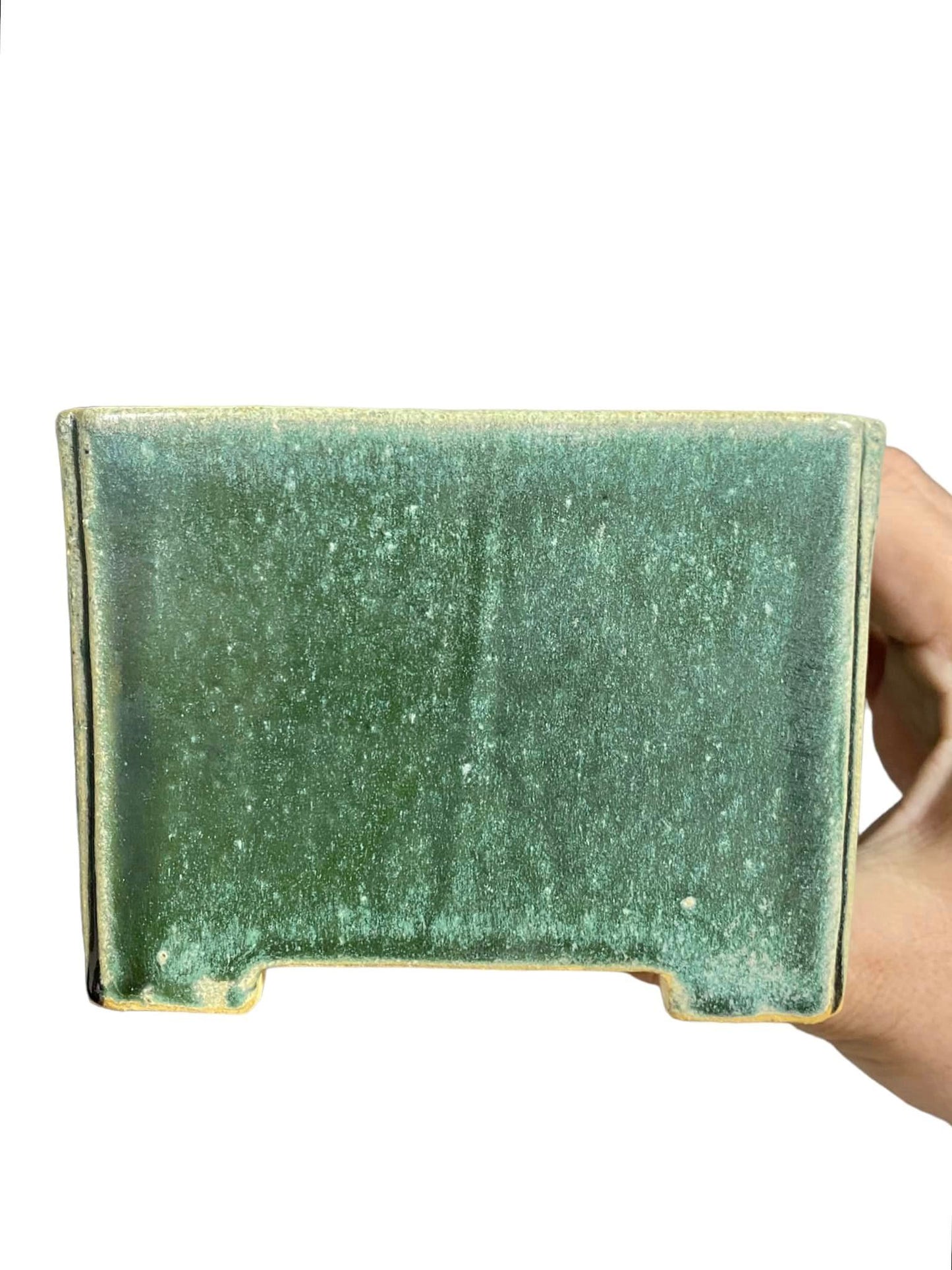 Shibakatsu - Deep Green Glazed Square Bonsai Pot (4-7/8" wide)