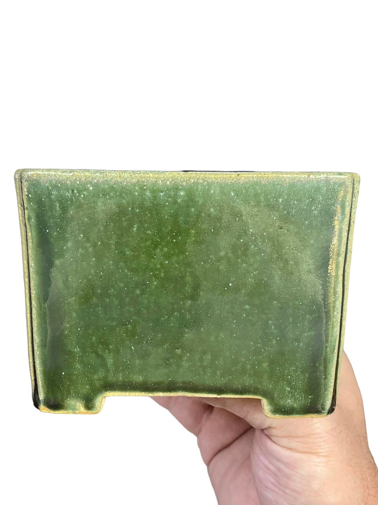 Shibakatsu - Deep Green Glazed Square Bonsai Pot (4-7/8" wide)