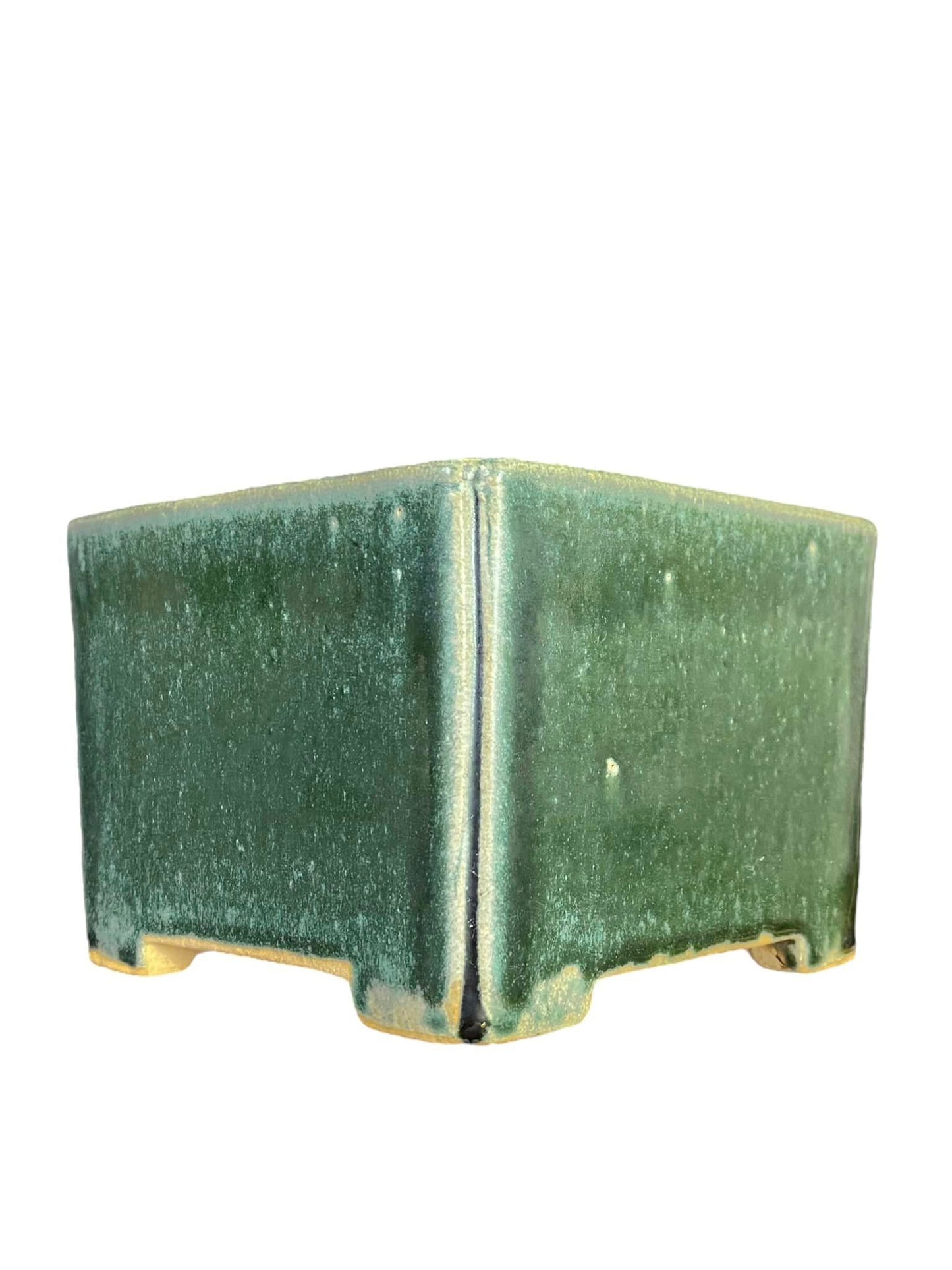 Shibakatsu - Deep Green Glazed Square Bonsai Pot (4-7/8" wide)