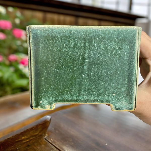 Shibakatsu - Deep Green Glazed Square Bonsai Pot (4-7/8" wide)