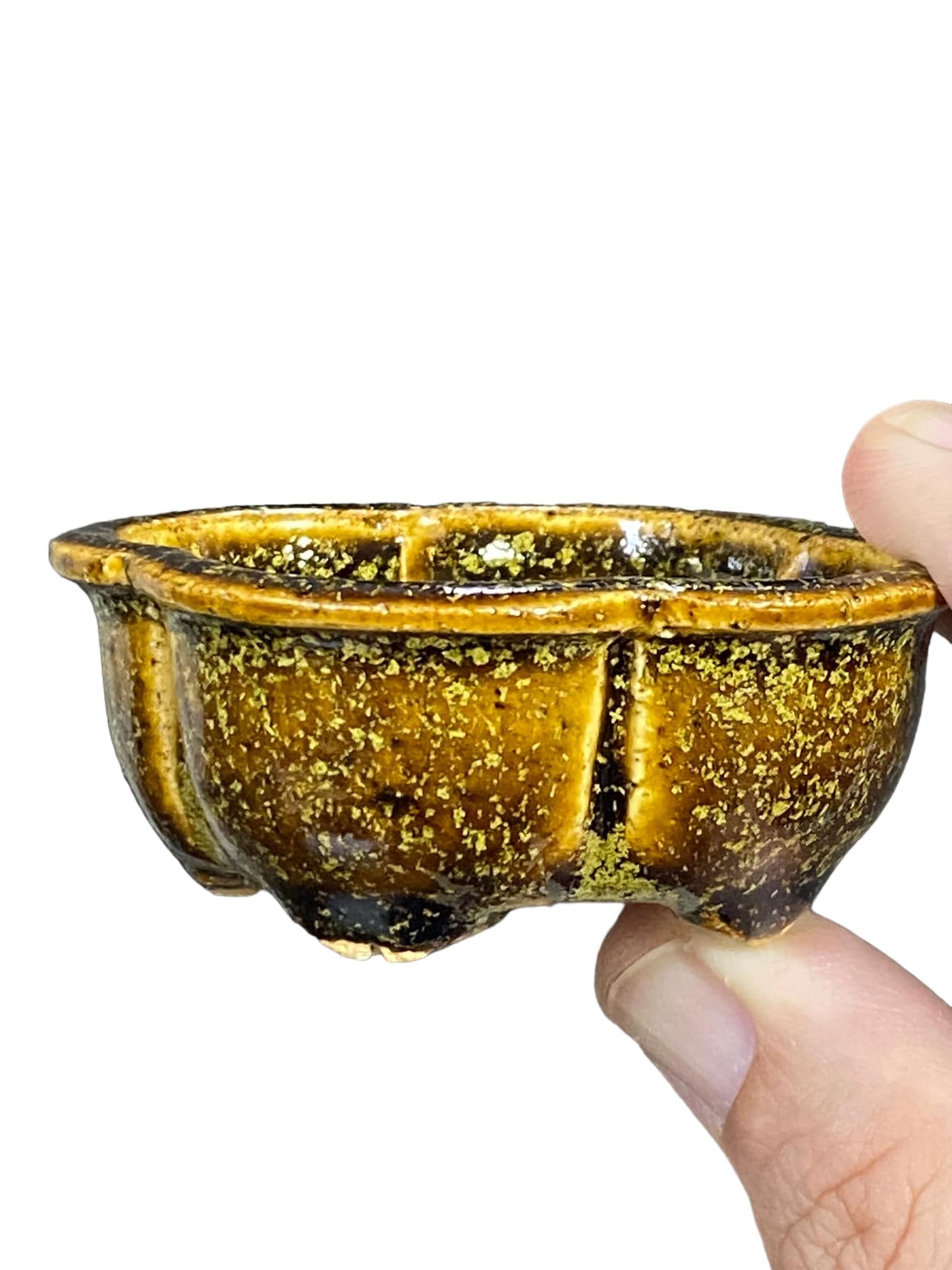 Kiyoshi Kiowai “Fuka” -  Stellar Gold Glazed Mokko Bonsai Pot (2-7/8" wide)