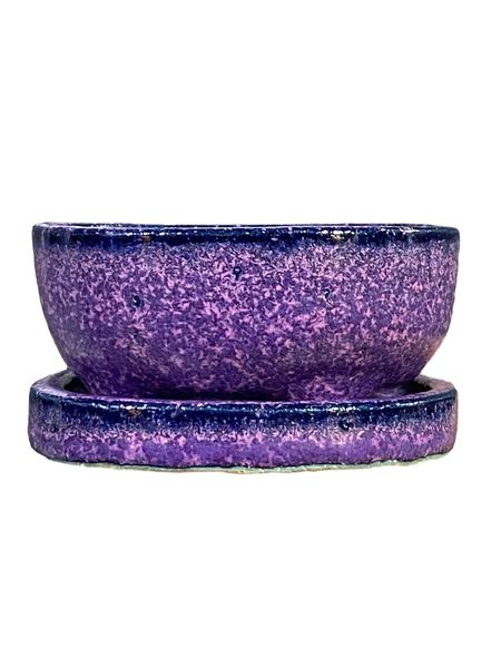 Kiyoshi Kiowai “Fuka” - Purple Glazed Bonsai Pot and Suiban (2-7/8" wide)