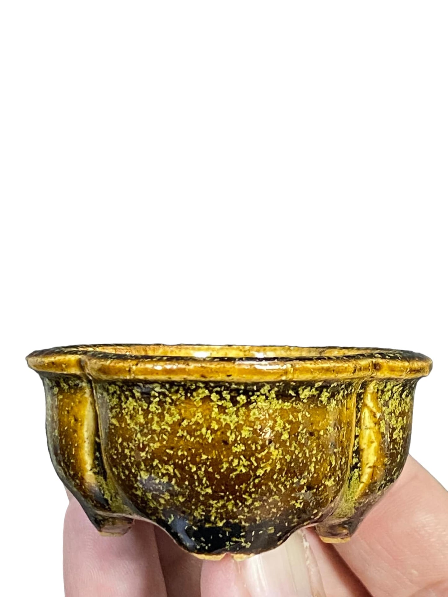 Kiyoshi Kiowai “Fuka” -  Stellar Gold Glazed Mokko Bonsai Pot (2-7/8" wide)