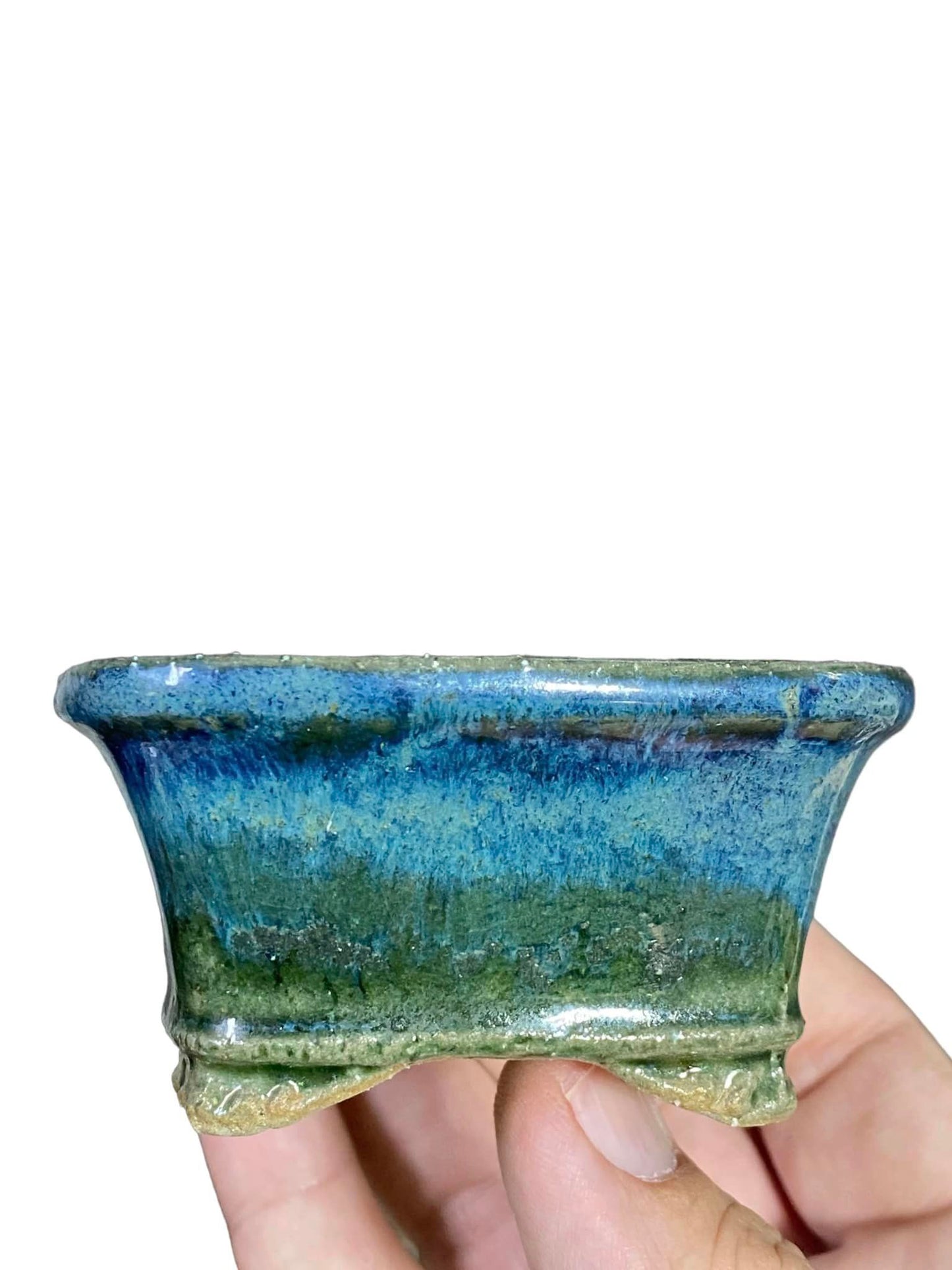 Shoseki -  Beautiful Two-Tone Glazed Rectangle Pot (4" wide)