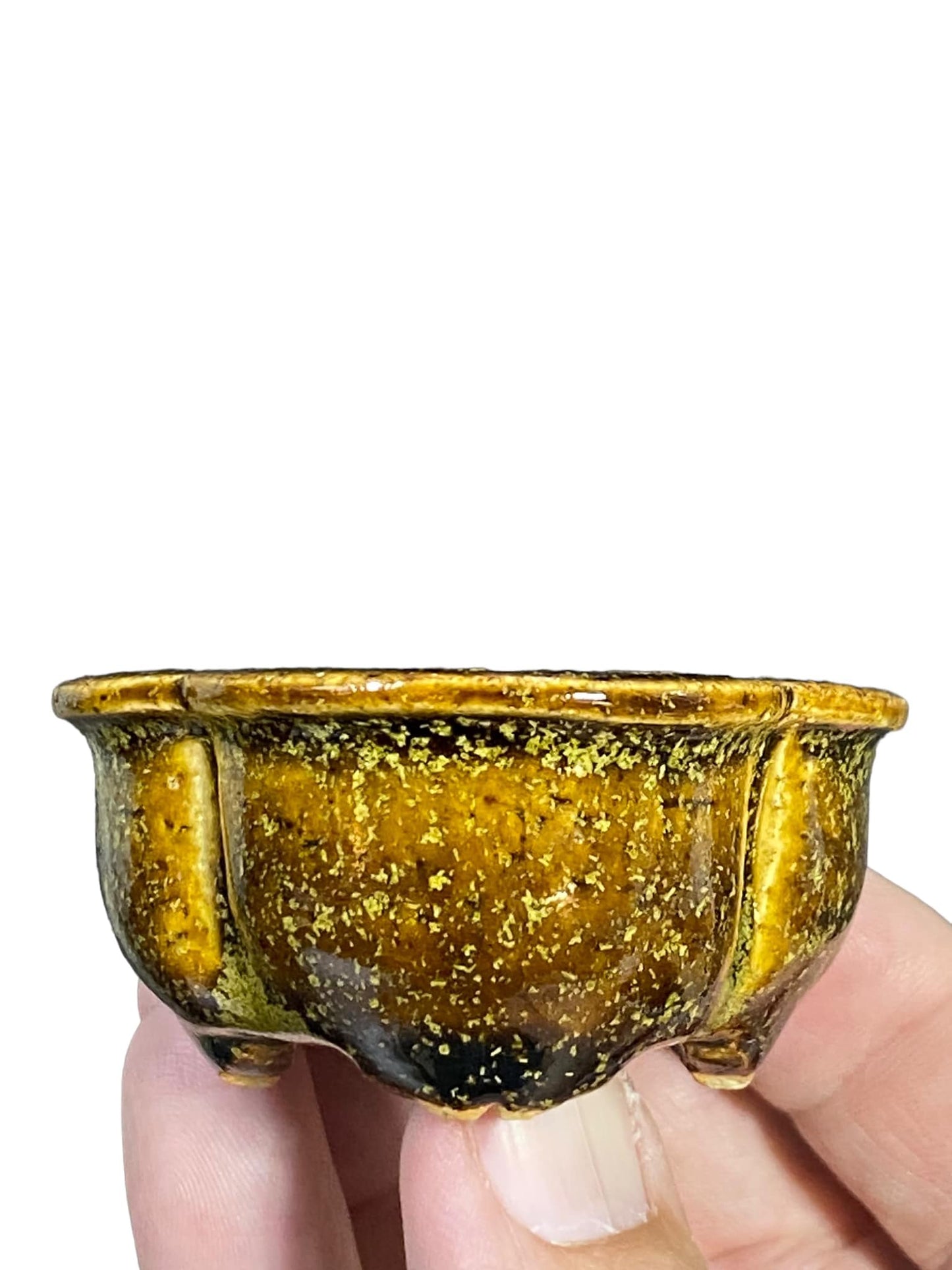 Kiyoshi Kiowai “Fuka” -  Stellar Gold Glazed Mokko Bonsai Pot (2-7/8" wide)