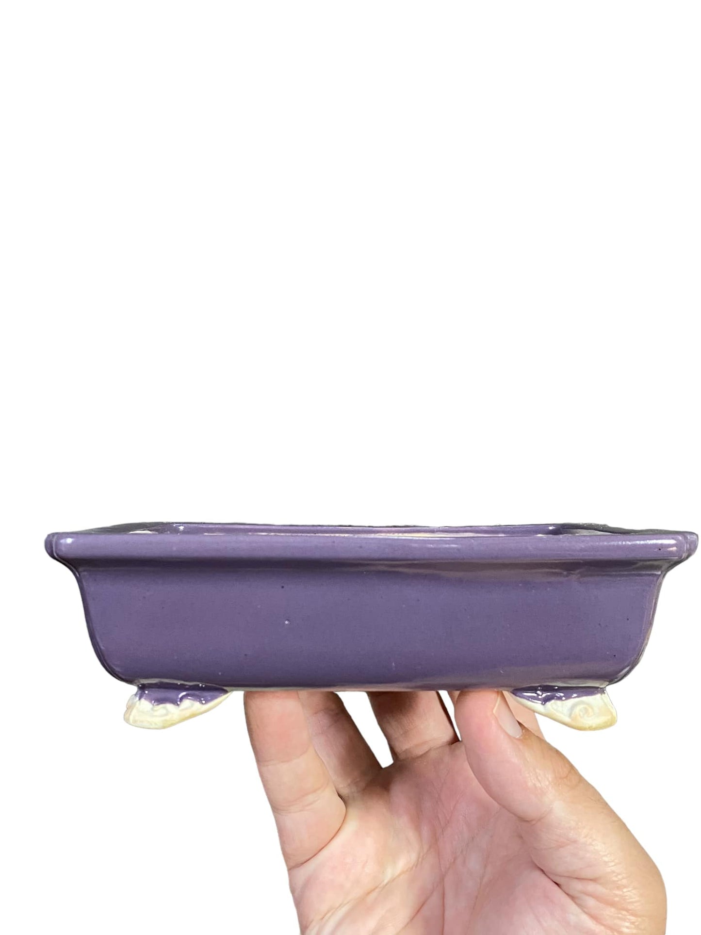 Shoseki - Purple Glazed Footed Rectangle Bonsai Pot (6-7/16" wide)