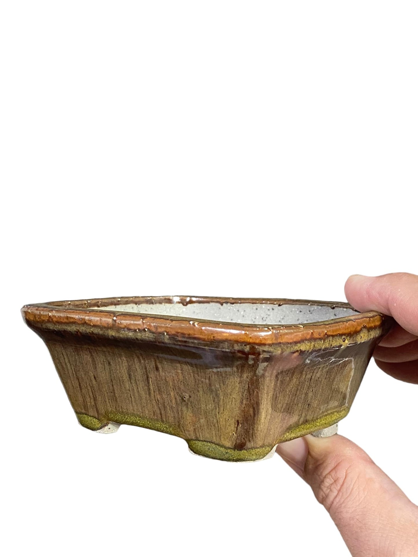 Shoseki - Rare Color Glazed Rectangle Bonsai Pot (4-3/4" wide)