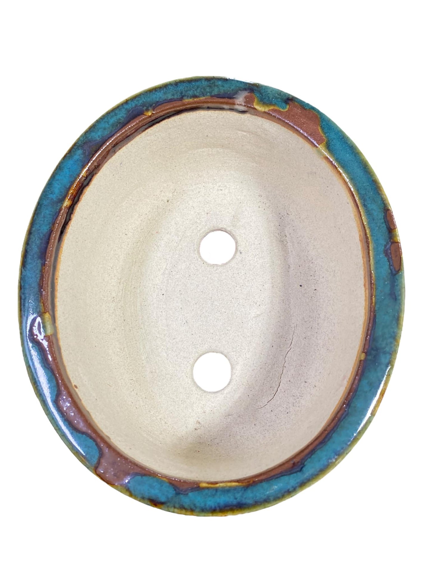 Shoseki - Multicolor Glazed Oval Bonsai Pot (6-1/8" wide)