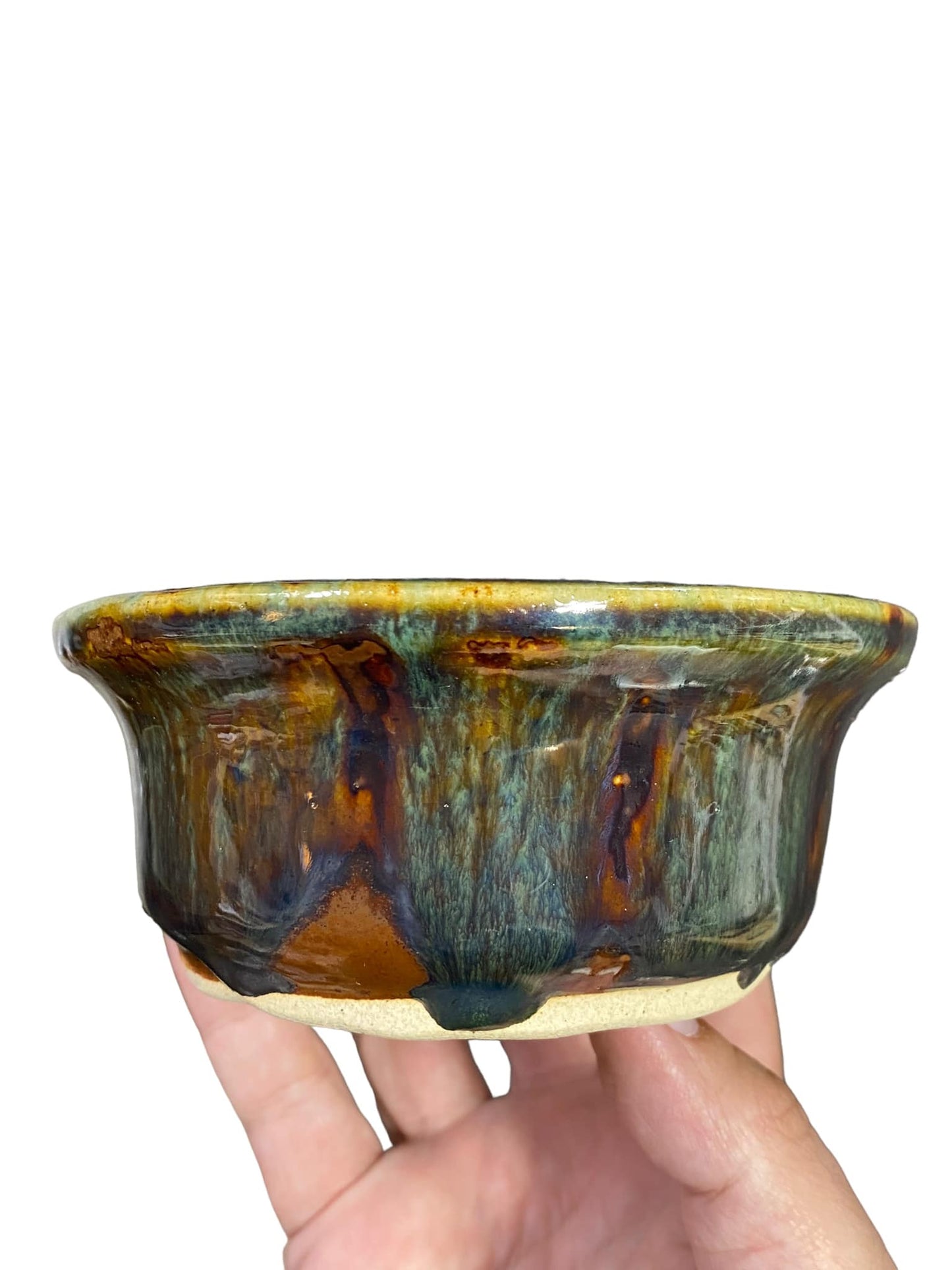 Shoseki - Multicolor Glazed Oval Bonsai Pot (6-1/8" wide)