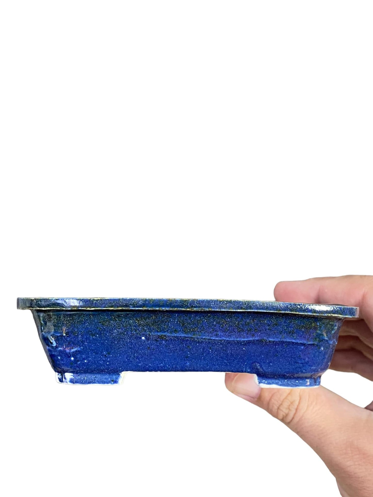 Shoseki -  Shallow Blue Glazed Rectangle Bonsai Pot (5-5/16" wide)