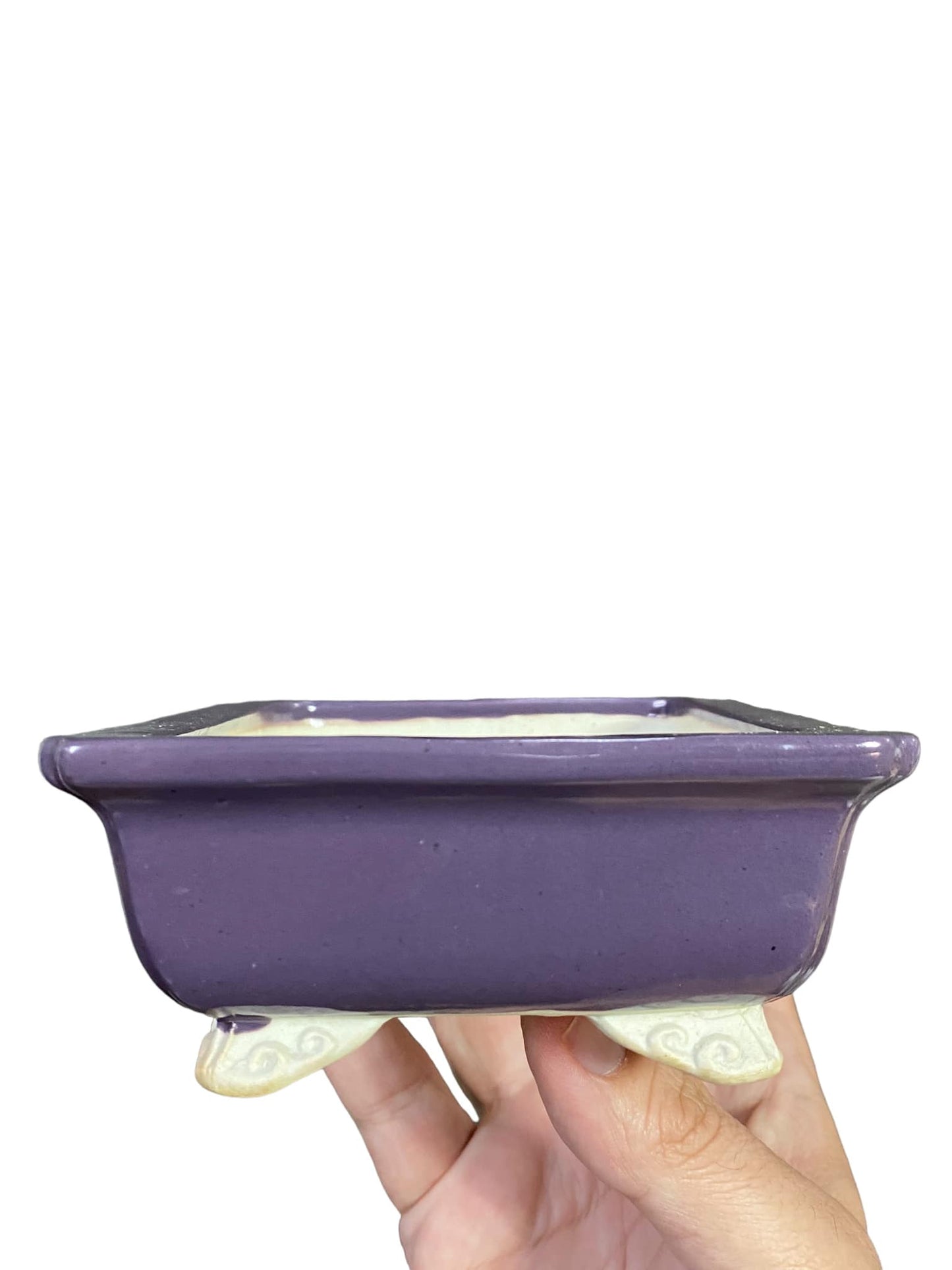 Shoseki - Purple Glazed Footed Rectangle Bonsai Pot (6-7/16" wide)