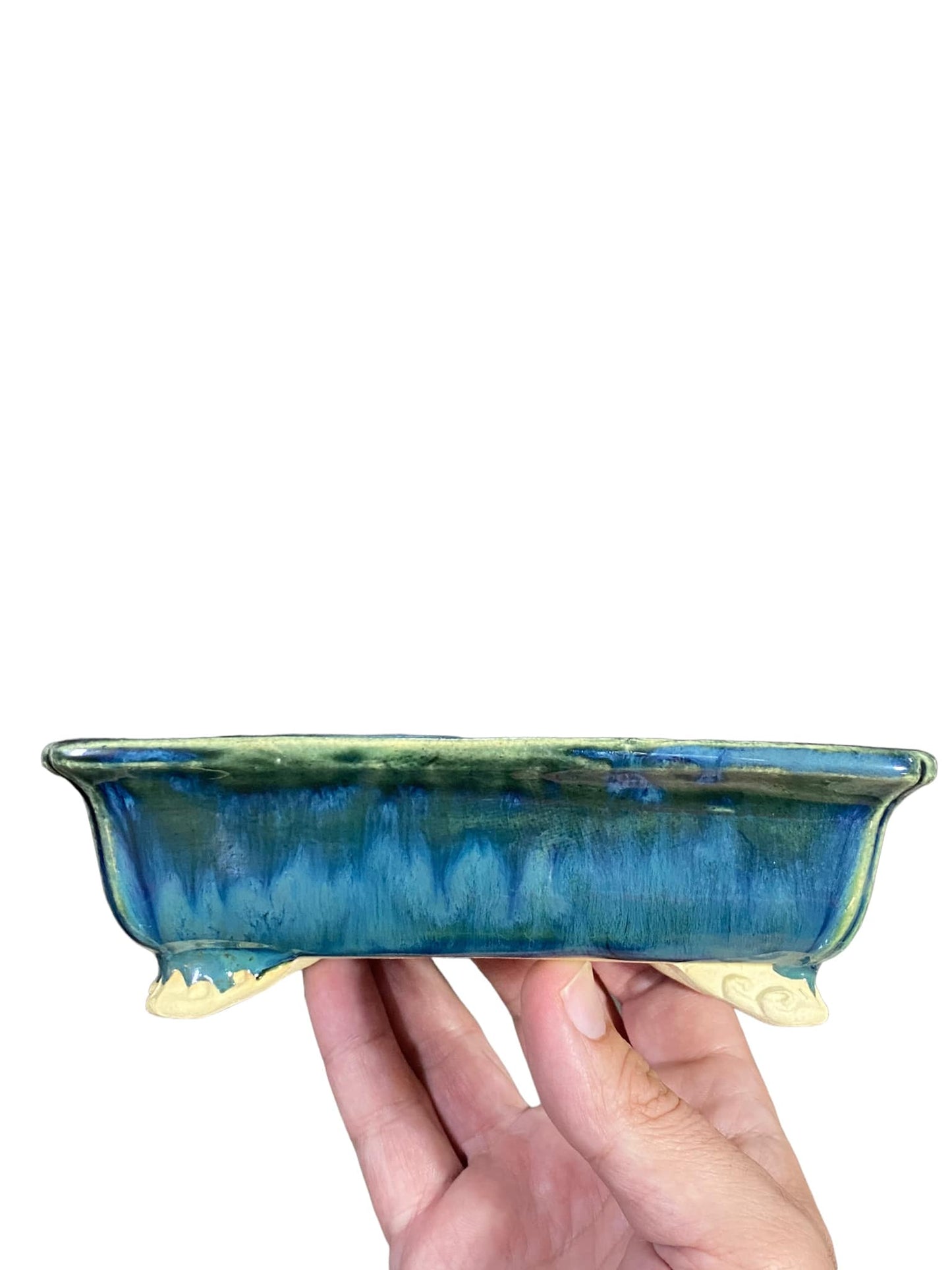 Shoseki - Stellar Multicolor Glazed Rectangle Bonsai Pot (6-1/2" wide)