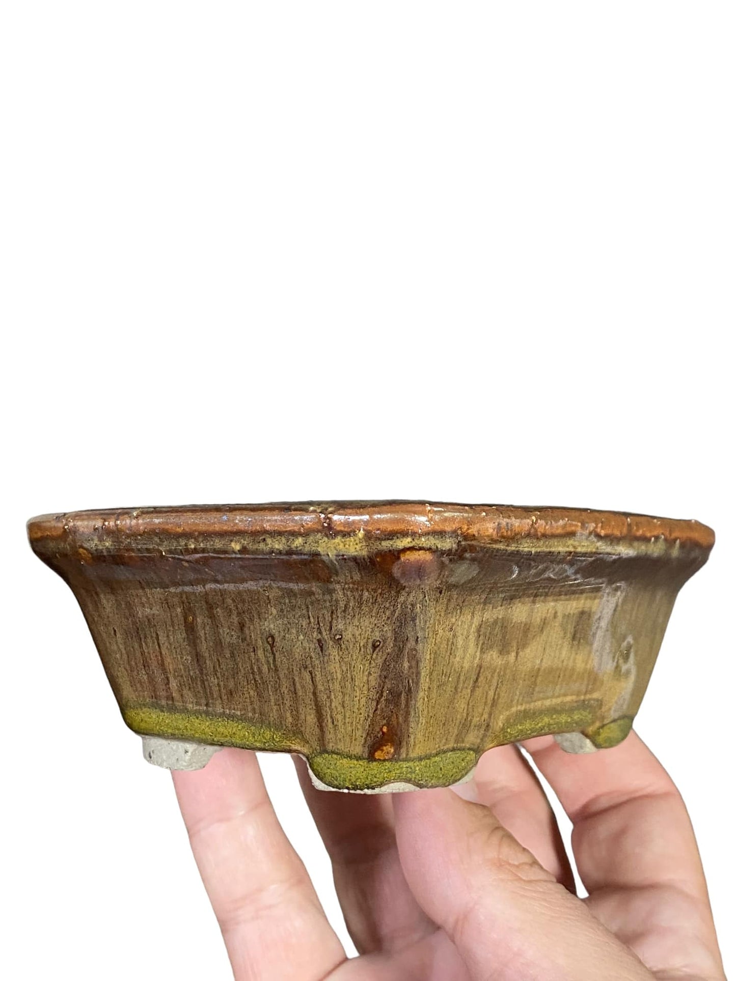 Shoseki - Rare Color Glazed Rectangle Bonsai Pot (4-3/4" wide)