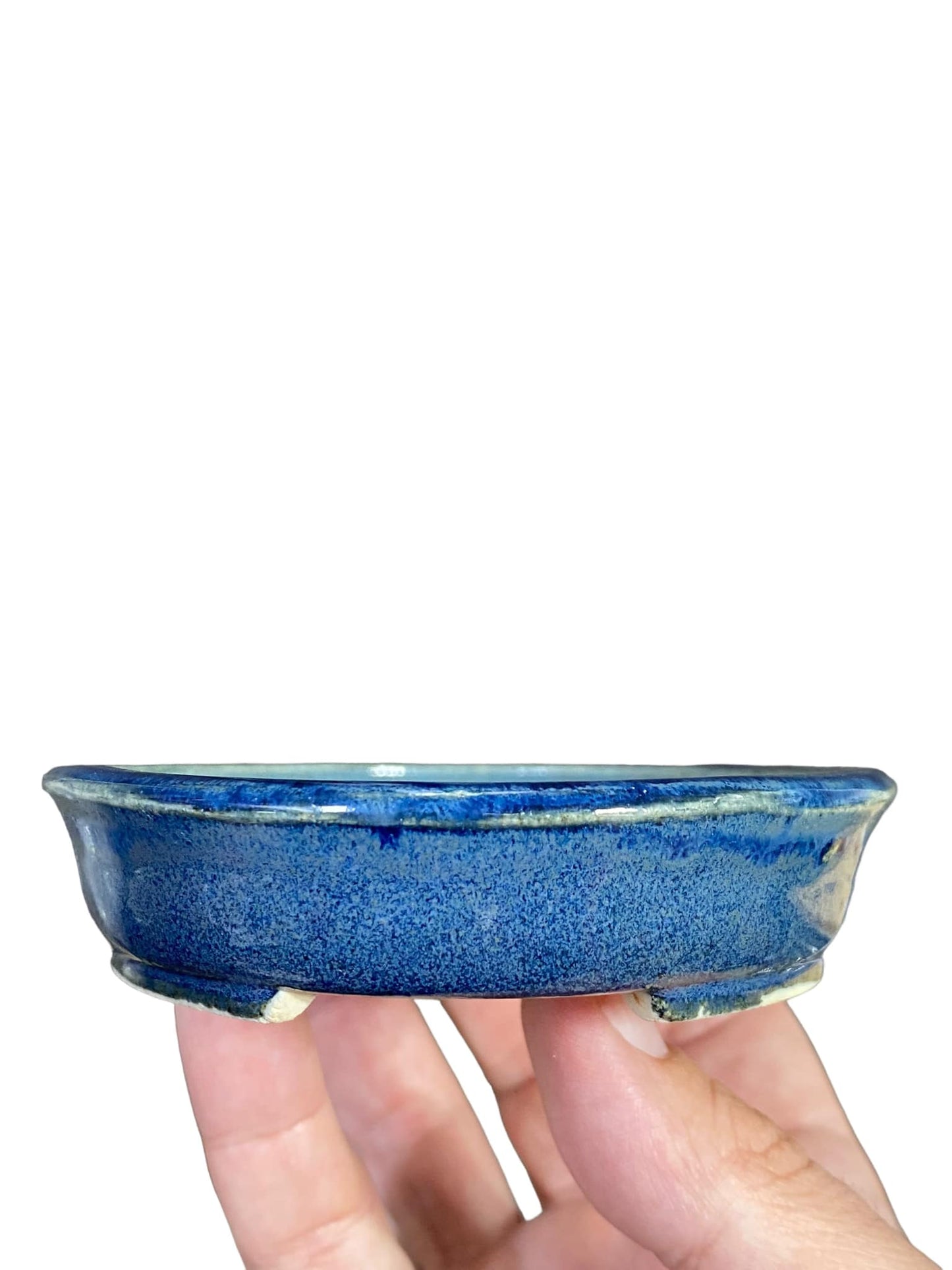 Shoseki -   Cool Blues Glazed Shallow Oval Bonsai Pot (5-1/8" wide)