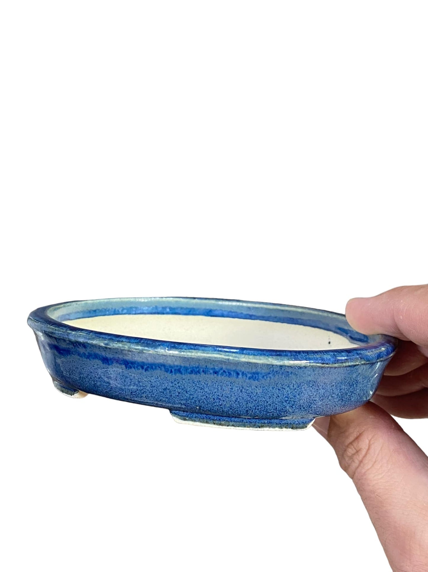 Shoseki -   Cool Blues Glazed Shallow Oval Bonsai Pot (5-1/8" wide)