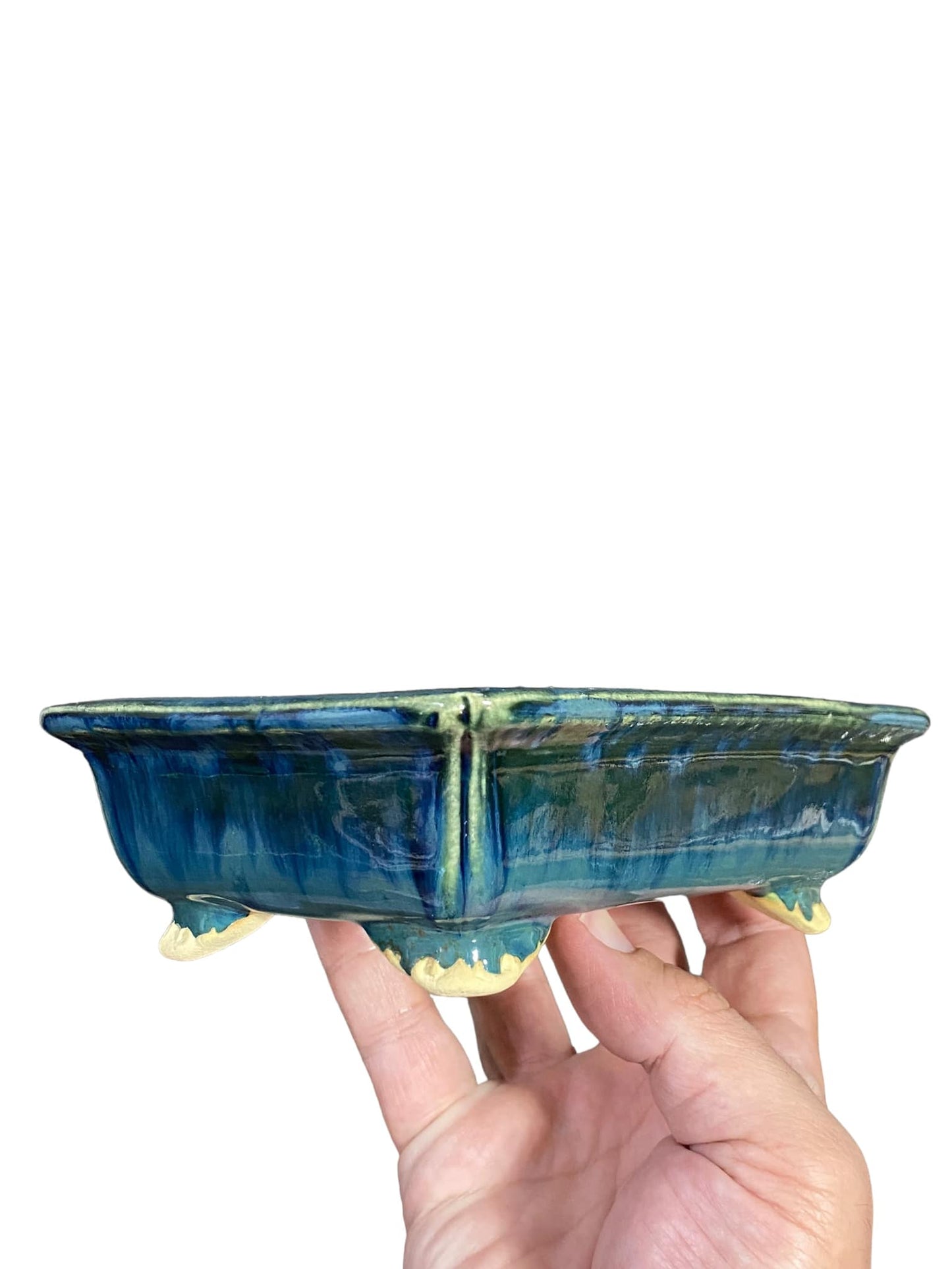 Shoseki - Stellar Multicolor Glazed Rectangle Bonsai Pot (6-1/2" wide)