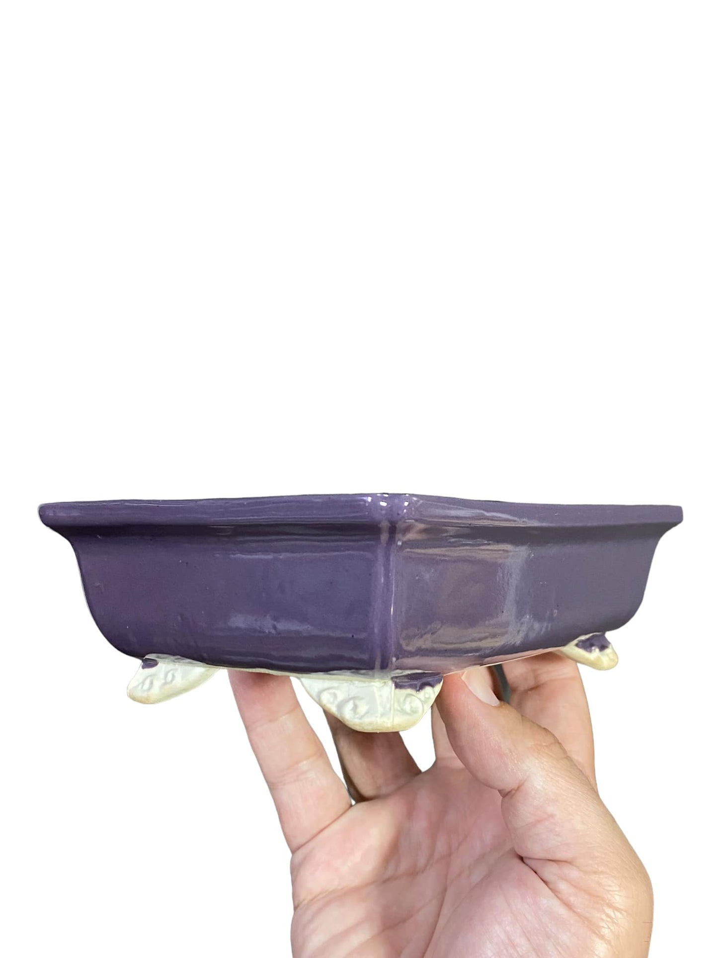 Shoseki - Purple Glazed Footed Rectangle Bonsai Pot (6-7/16" wide)