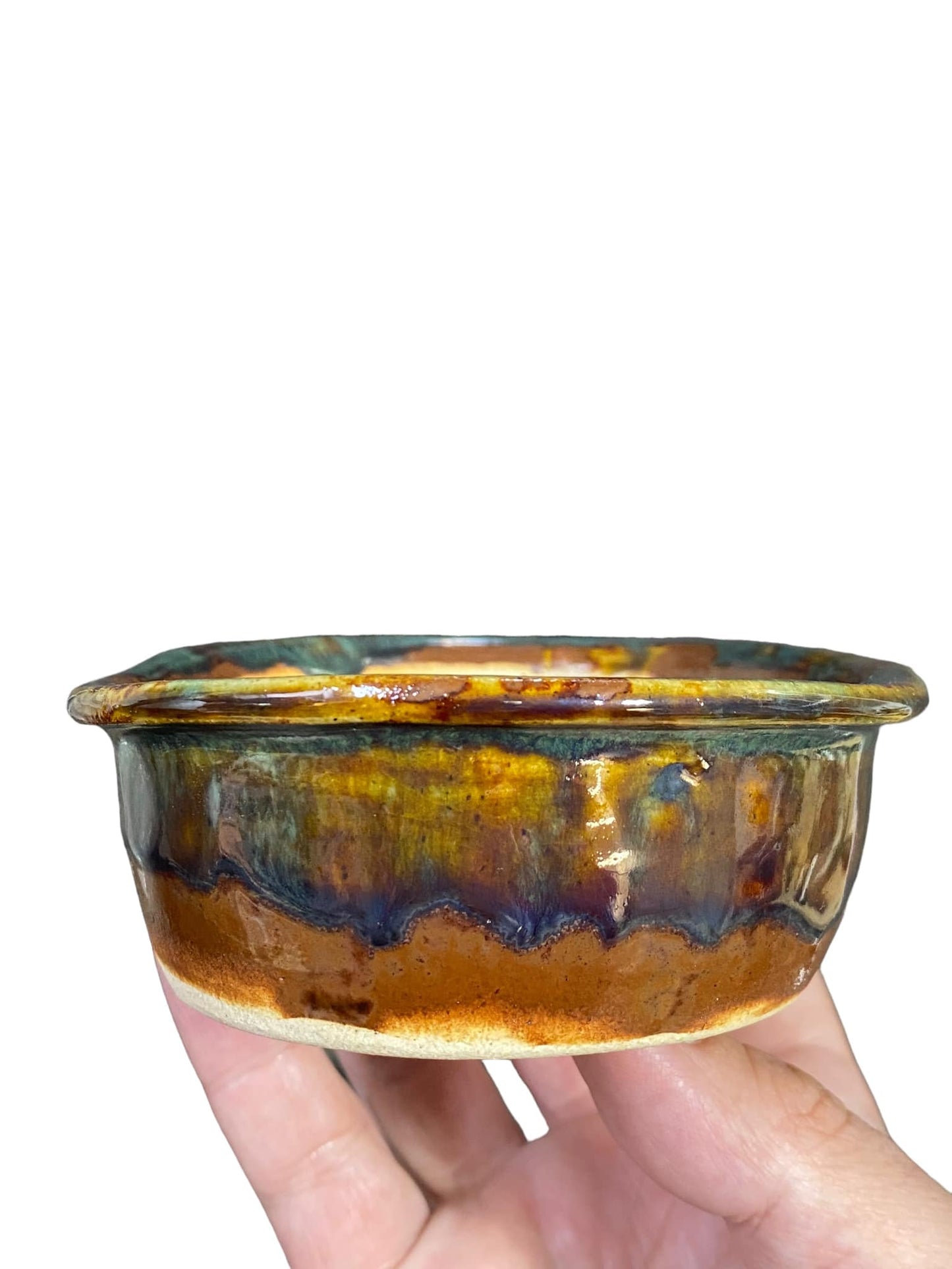 Shoseki -Glazed Flared Lip Oval Bonsai Pot  (5-1/2" wide)