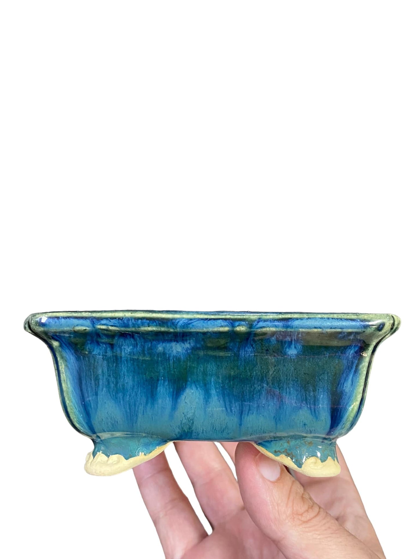 Shoseki - Stellar Multicolor Glazed Rectangle Bonsai Pot (6-1/2" wide)