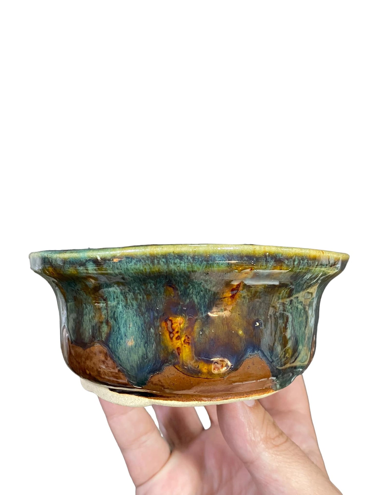 Shoseki - Multicolor Glazed Oval Bonsai Pot (6-1/8" wide)