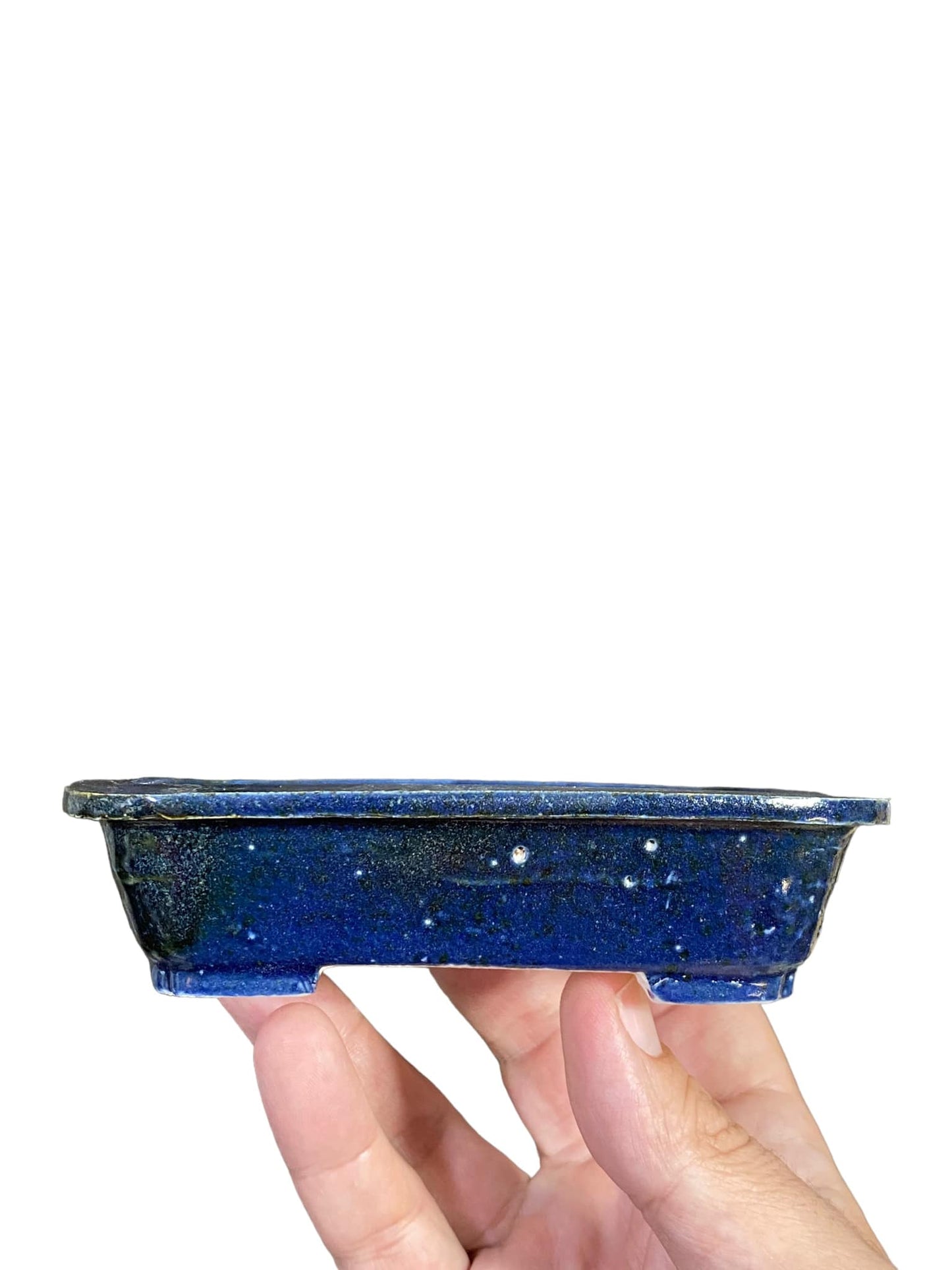 Shoseki -  Shallow Blue Glazed Rectangle Bonsai Pot (5-5/16" wide)