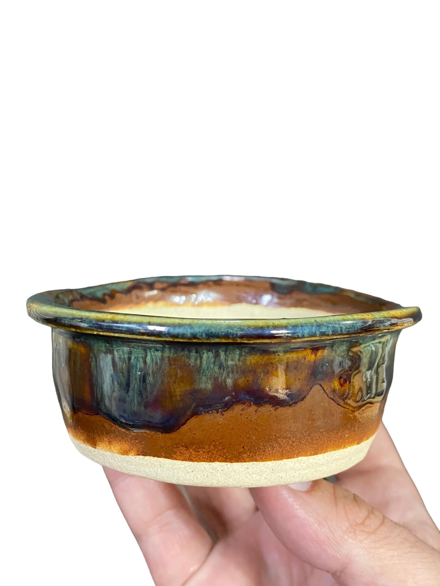 Shoseki -Glazed Flared Lip Oval Bonsai Pot  (5-1/2" wide)