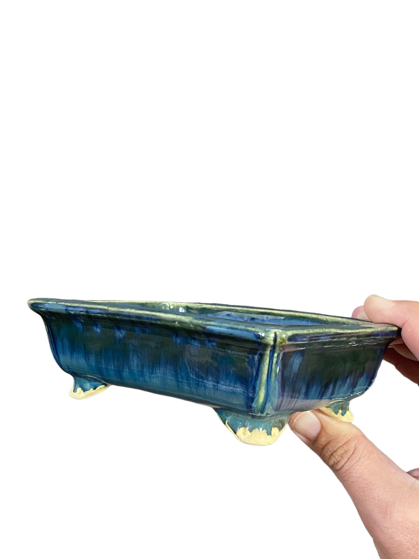 Shoseki - Stellar Multicolor Glazed Rectangle Bonsai Pot (6-1/2" wide)