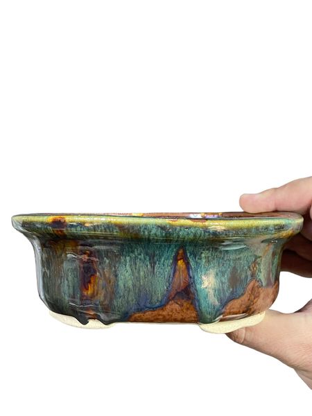 Shoseki - Multicolor Glazed Oval Bonsai Pot (6-1/8" wide)